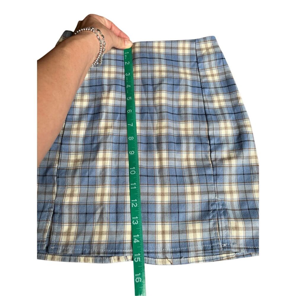 Shein Blue Cream Plaid Mini Skirt - sz xs - Picture 13 of 13